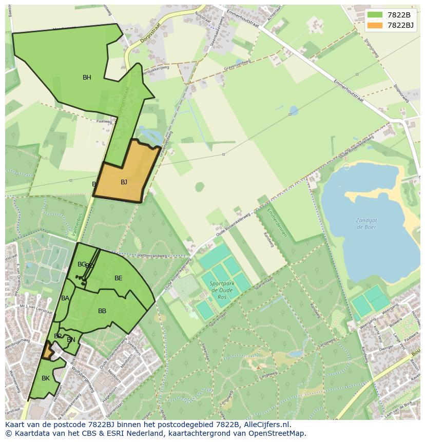 Afbeelding van het postcodegebied 7822 BJ op de kaart.