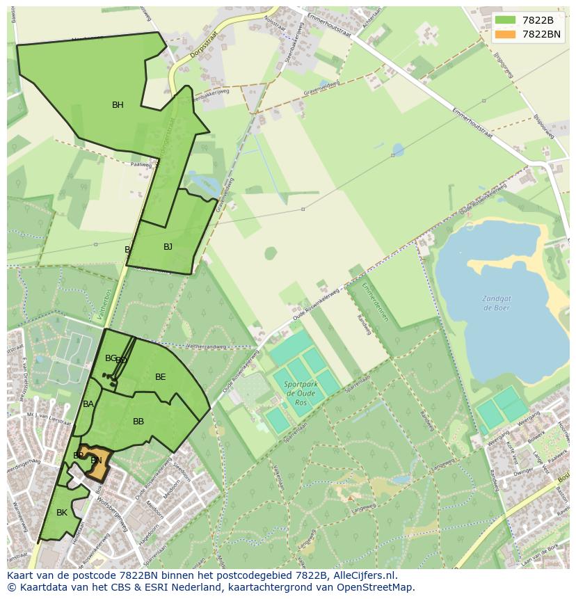 Afbeelding van het postcodegebied 7822 BN op de kaart.