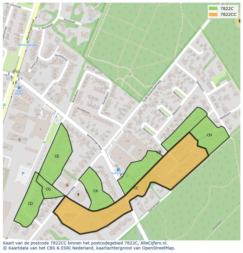 Afbeelding van het postcodegebied 7822 CC op de kaart.