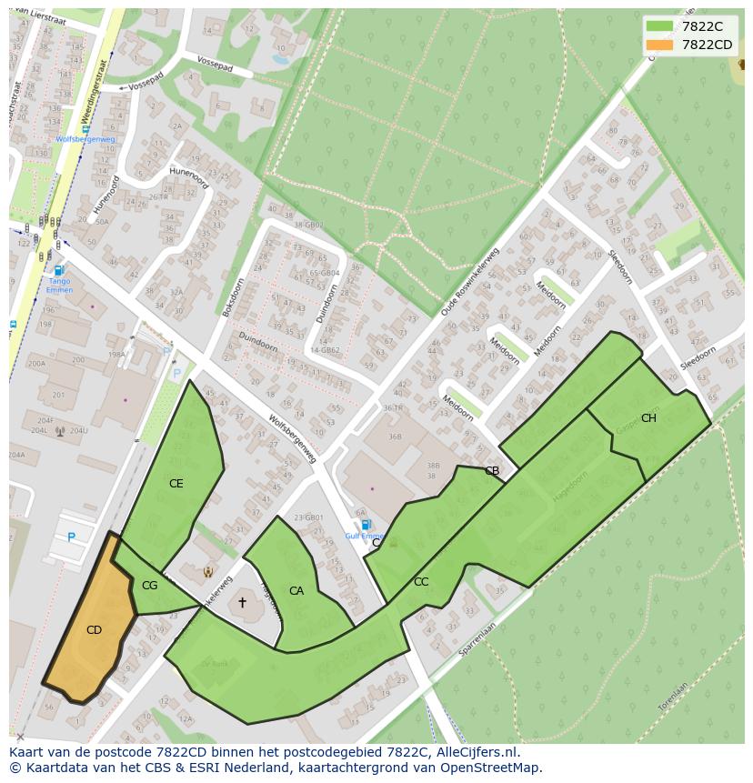 Afbeelding van het postcodegebied 7822 CD op de kaart.