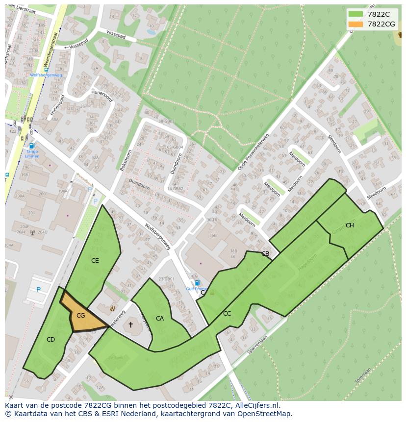 Afbeelding van het postcodegebied 7822 CG op de kaart.