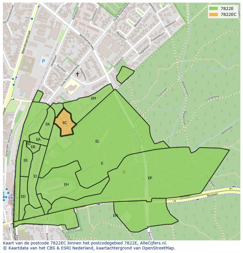 Afbeelding van het postcodegebied 7822 EC op de kaart.