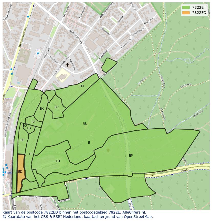 Afbeelding van het postcodegebied 7822 ED op de kaart.