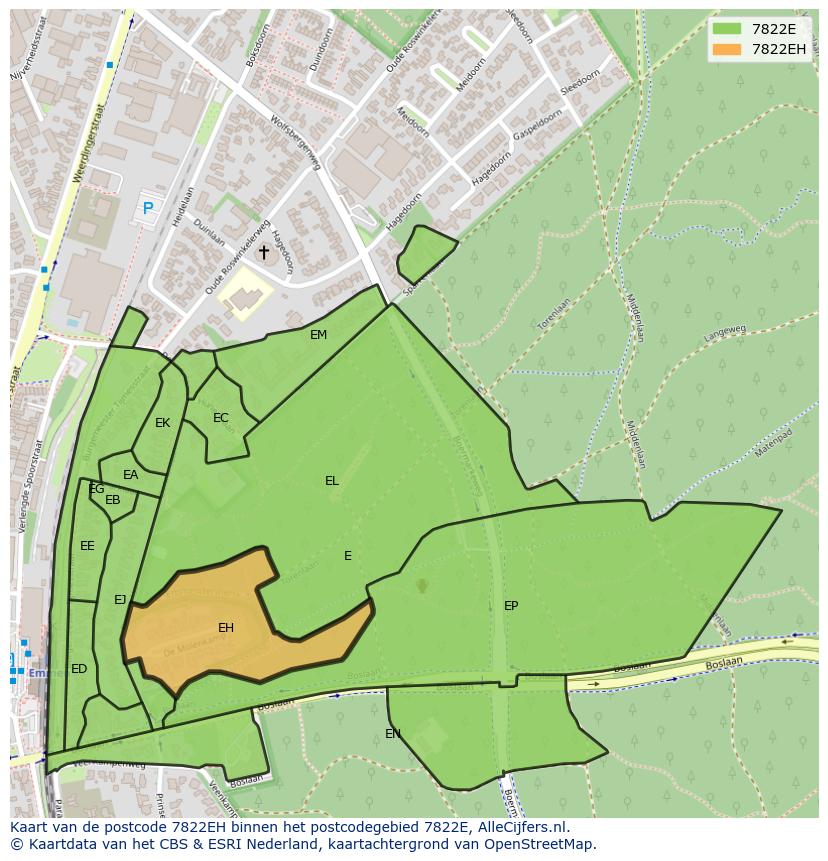 Afbeelding van het postcodegebied 7822 EH op de kaart.