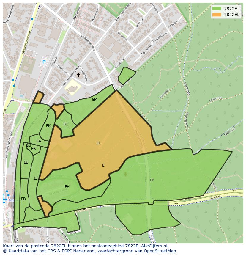 Afbeelding van het postcodegebied 7822 EL op de kaart.