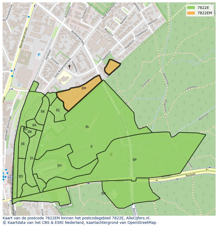 Afbeelding van het postcodegebied 7822 EM op de kaart.