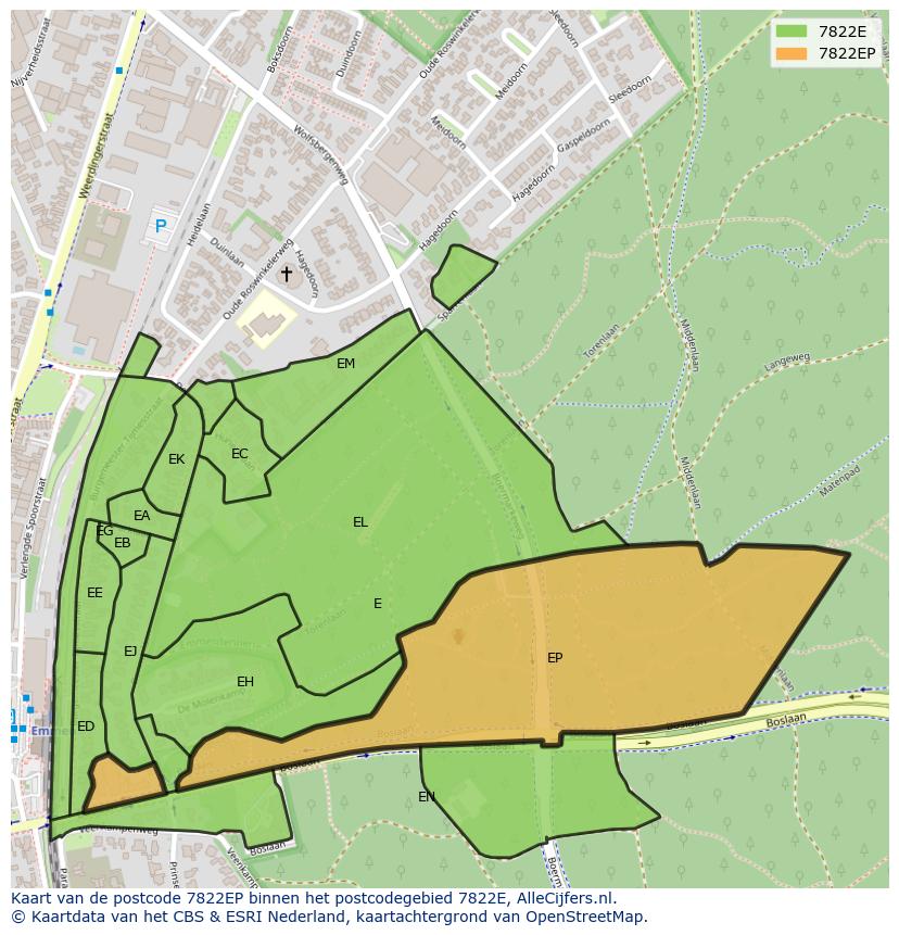 Afbeelding van het postcodegebied 7822 EP op de kaart.
