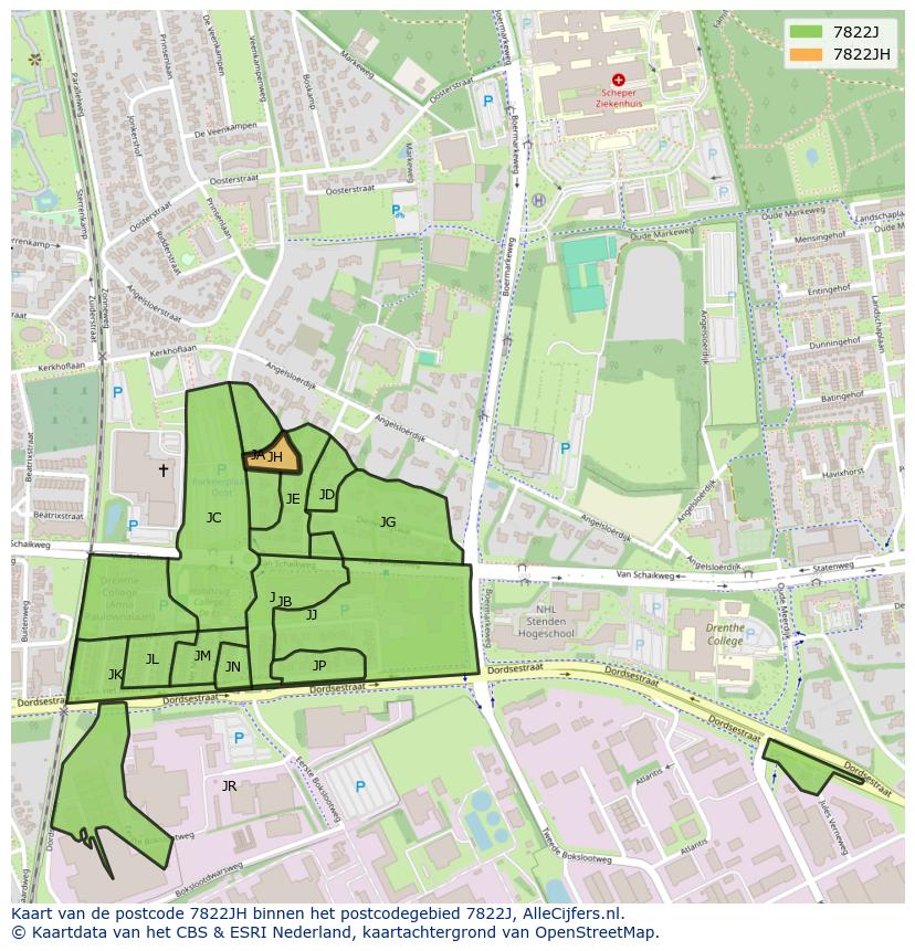 Afbeelding van het postcodegebied 7822 JH op de kaart.