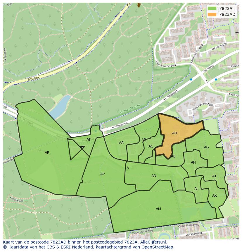 Afbeelding van het postcodegebied 7823 AD op de kaart.