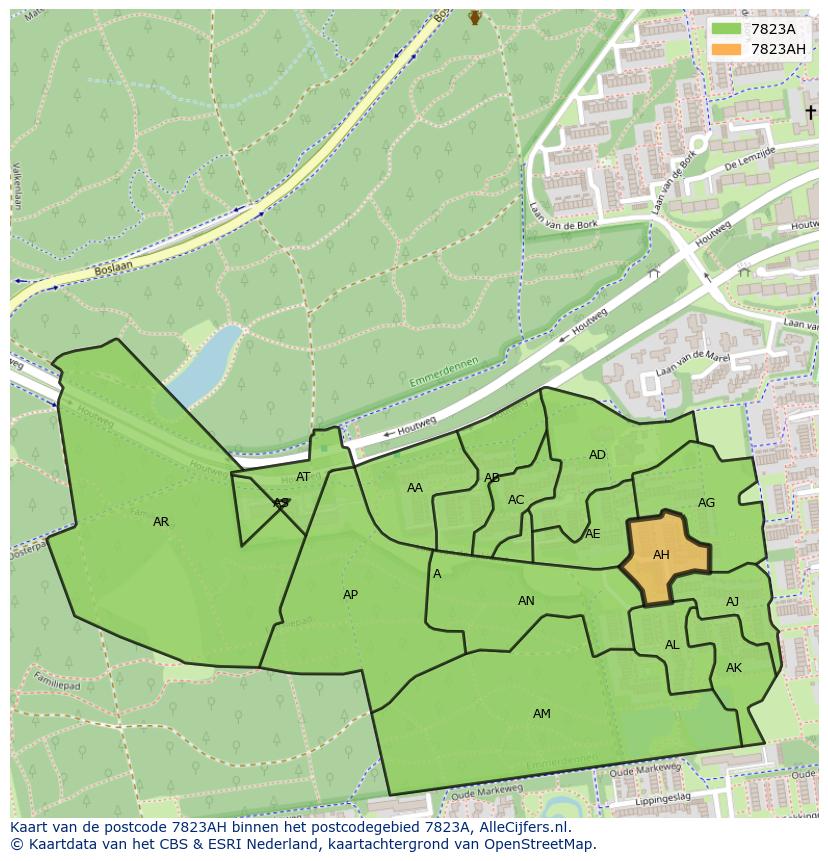 Afbeelding van het postcodegebied 7823 AH op de kaart.