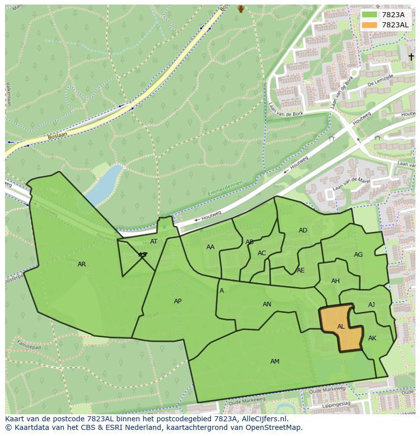 Afbeelding van het postcodegebied 7823 AL op de kaart.