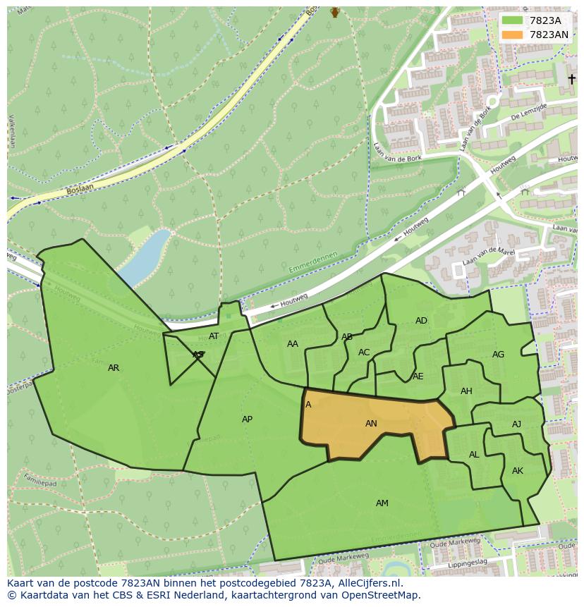 Afbeelding van het postcodegebied 7823 AN op de kaart.