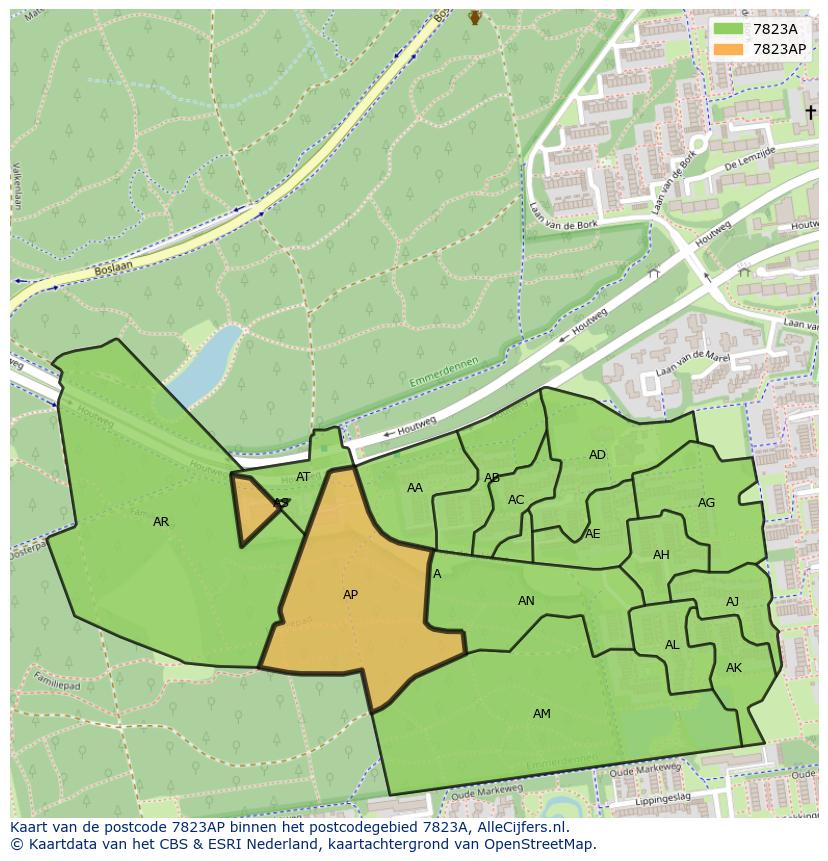 Afbeelding van het postcodegebied 7823 AP op de kaart.