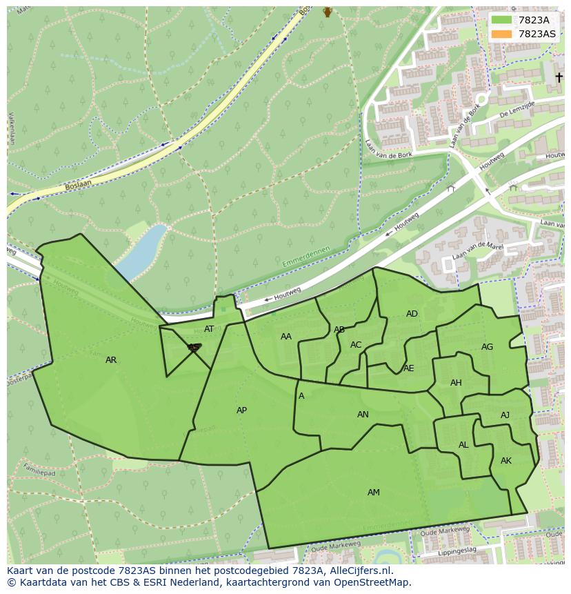 Afbeelding van het postcodegebied 7823 AS op de kaart.