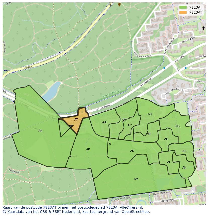 Afbeelding van het postcodegebied 7823 AT op de kaart.