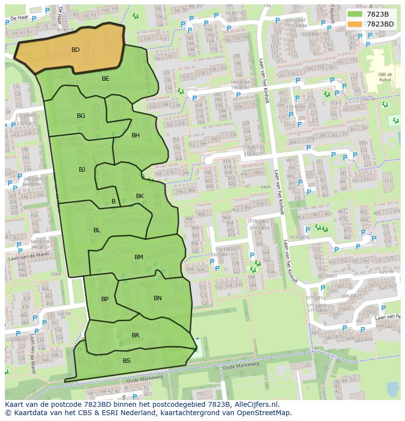 Afbeelding van het postcodegebied 7823 BD op de kaart.