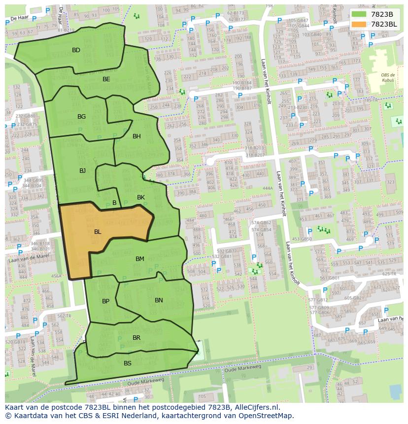 Afbeelding van het postcodegebied 7823 BL op de kaart.