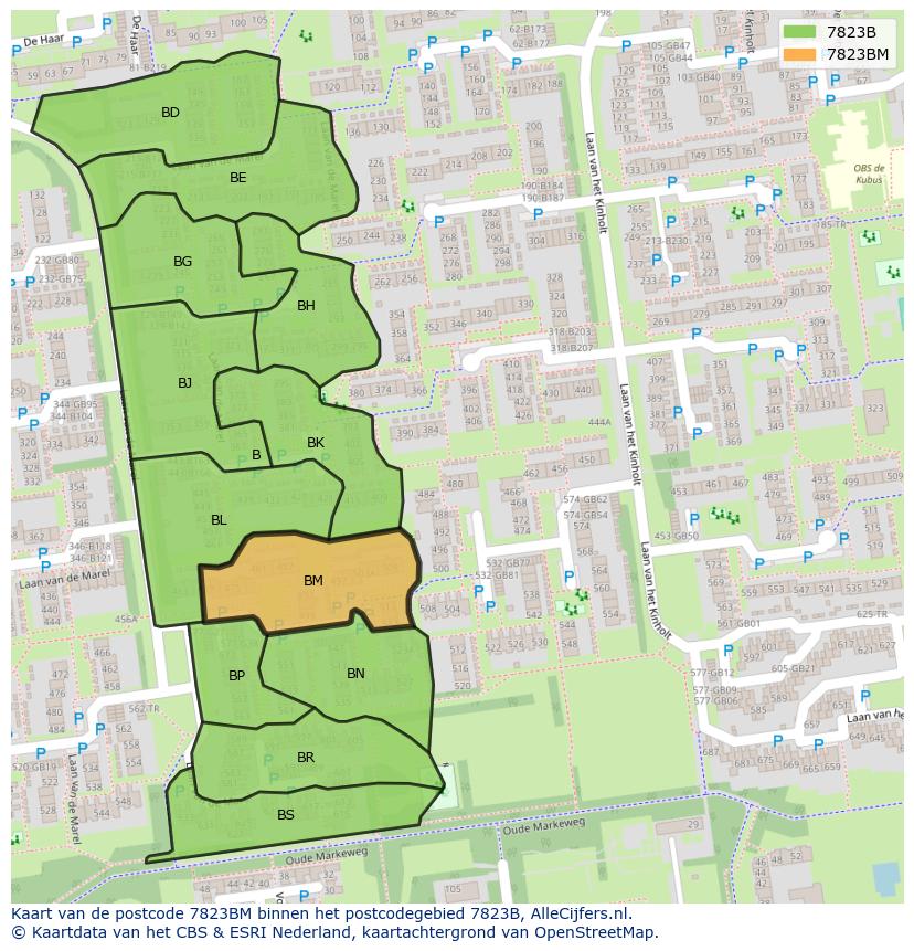 Afbeelding van het postcodegebied 7823 BM op de kaart.