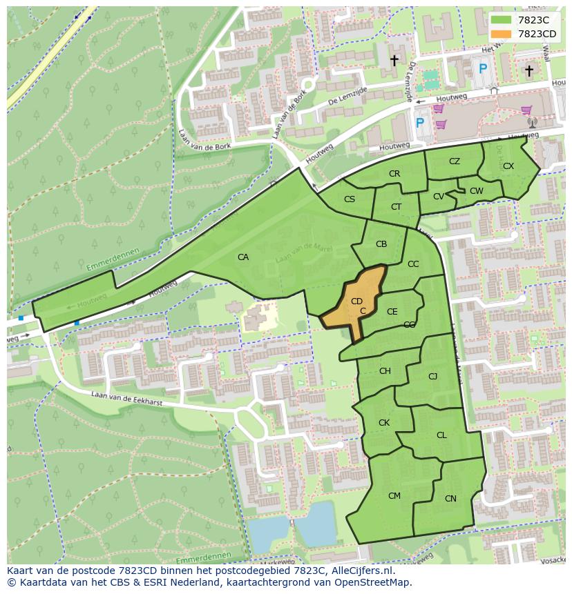Afbeelding van het postcodegebied 7823 CD op de kaart.