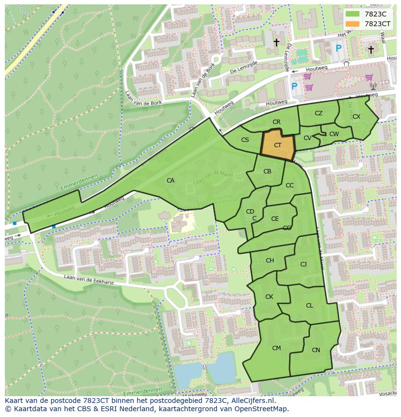 Afbeelding van het postcodegebied 7823 CT op de kaart.