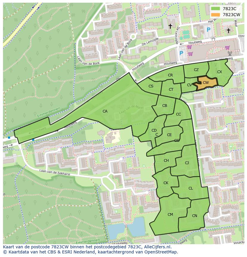 Afbeelding van het postcodegebied 7823 CW op de kaart.