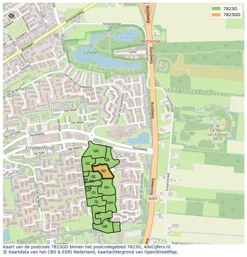 Afbeelding van het postcodegebied 7823 GD op de kaart.