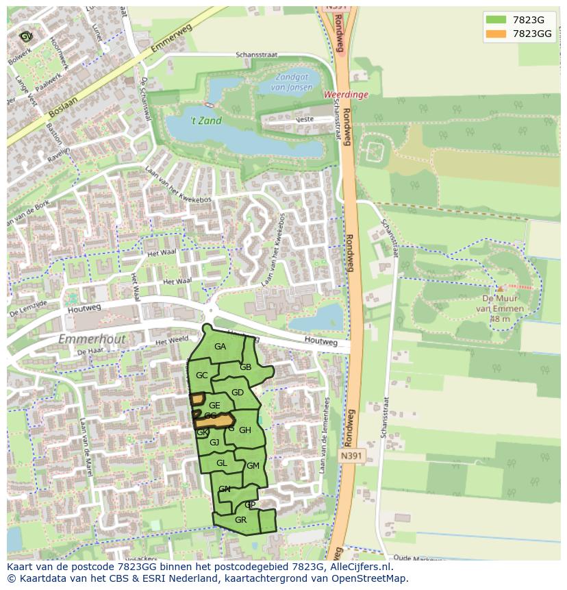 Afbeelding van het postcodegebied 7823 GG op de kaart.