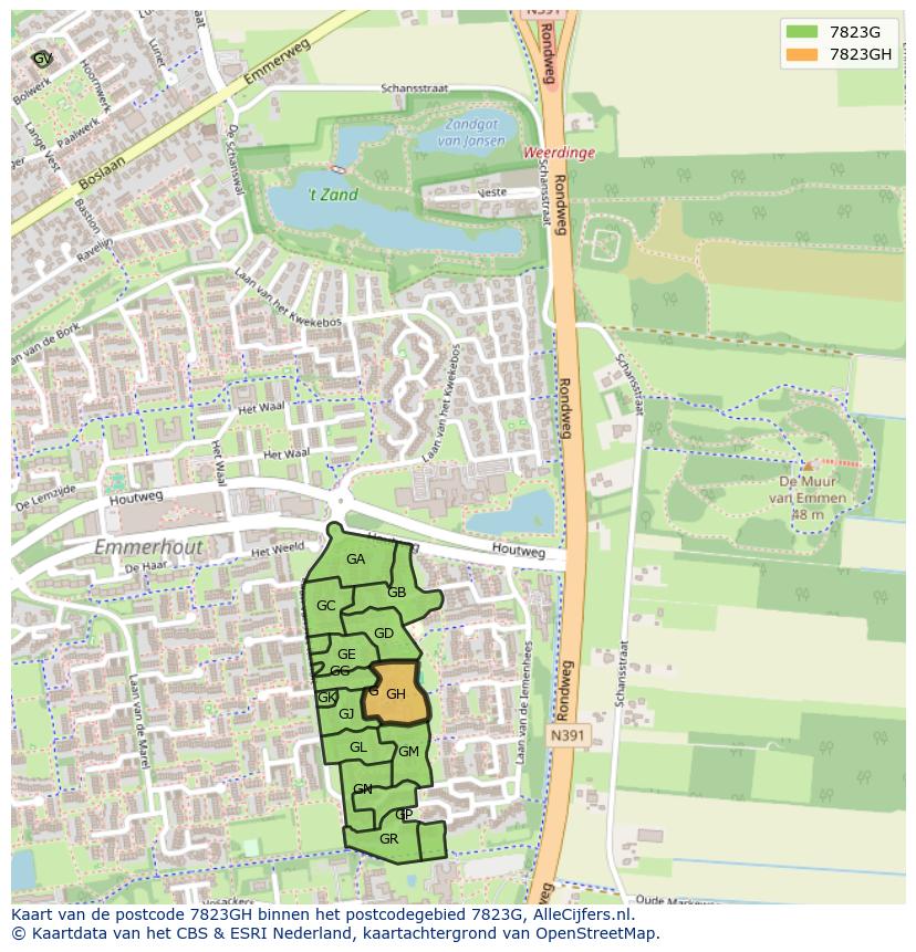 Afbeelding van het postcodegebied 7823 GH op de kaart.