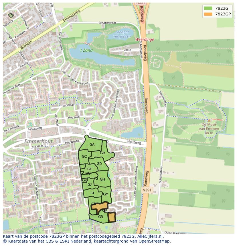 Afbeelding van het postcodegebied 7823 GP op de kaart.