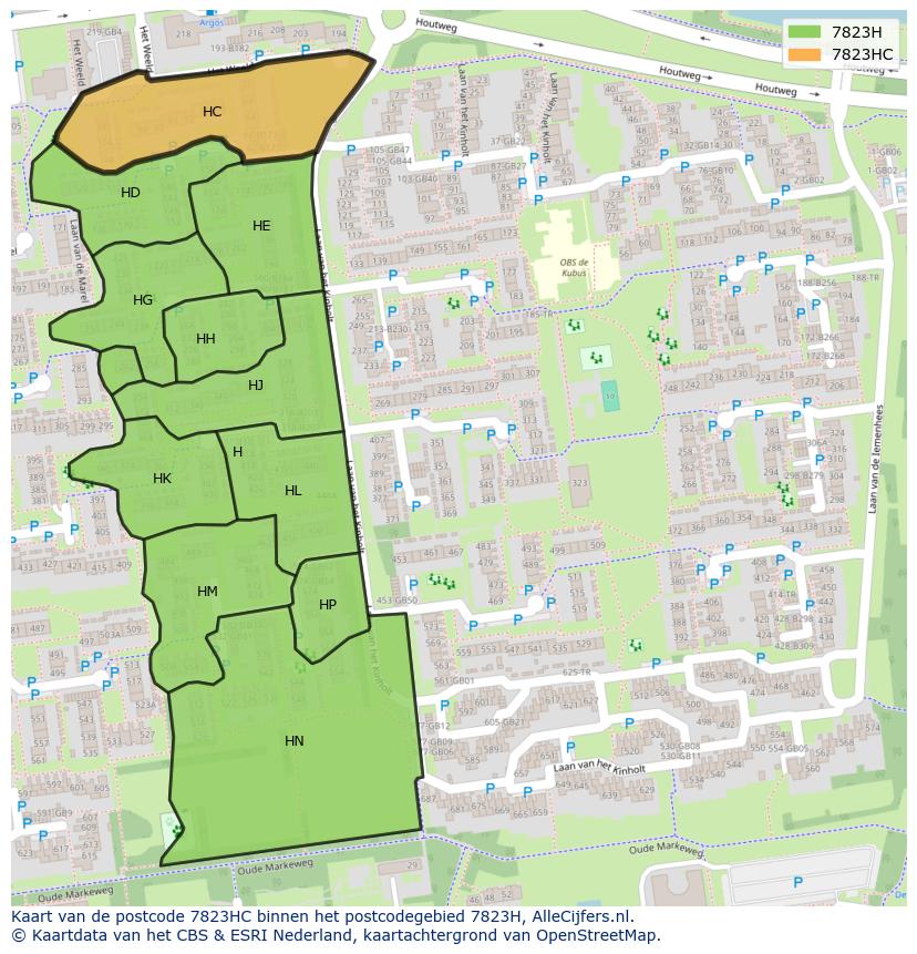 Afbeelding van het postcodegebied 7823 HC op de kaart.