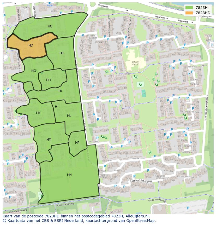 Afbeelding van het postcodegebied 7823 HD op de kaart.