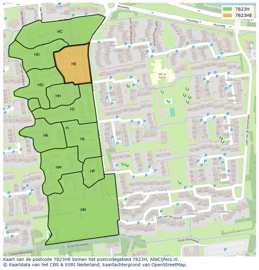 Afbeelding van het postcodegebied 7823 HE op de kaart.