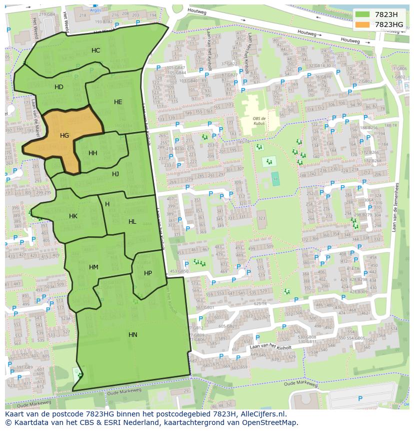 Afbeelding van het postcodegebied 7823 HG op de kaart.