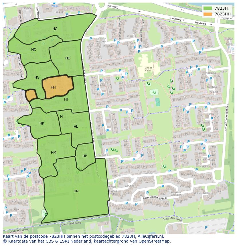 Afbeelding van het postcodegebied 7823 HH op de kaart.