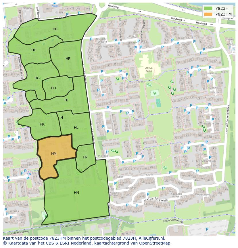 Afbeelding van het postcodegebied 7823 HM op de kaart.