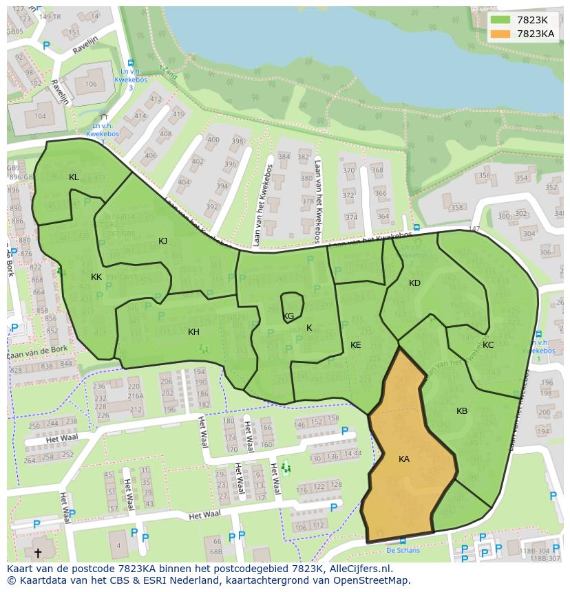 Afbeelding van het postcodegebied 7823 KA op de kaart.