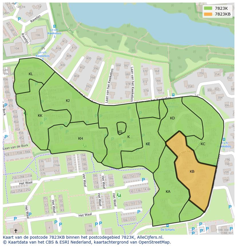 Afbeelding van het postcodegebied 7823 KB op de kaart.