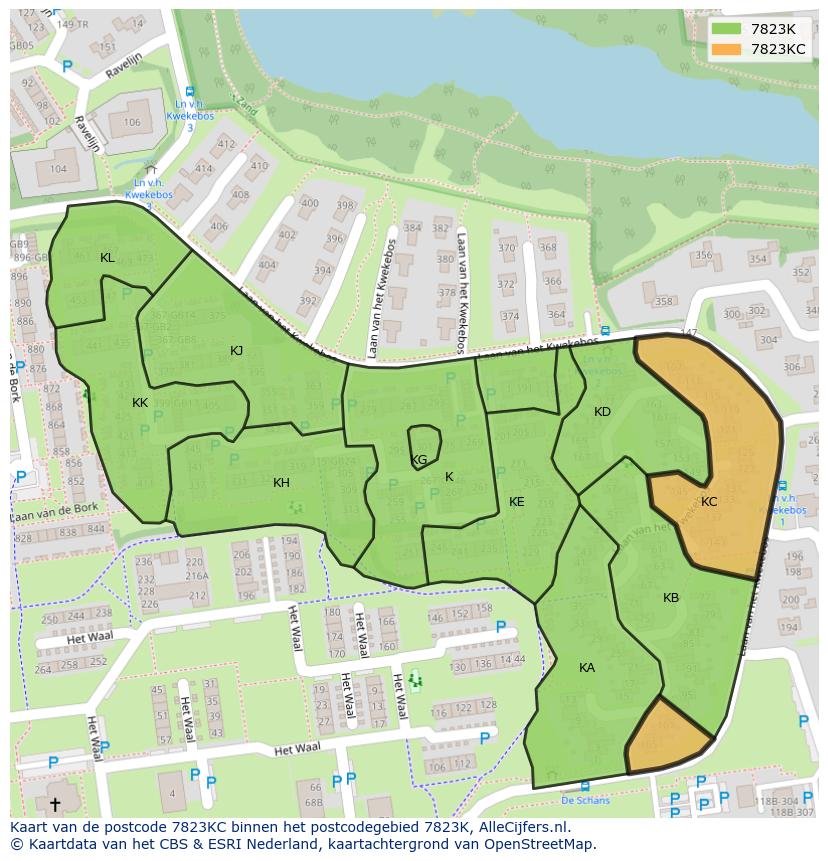 Afbeelding van het postcodegebied 7823 KC op de kaart.
