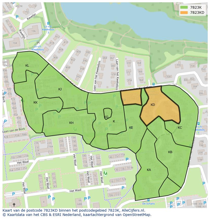 Afbeelding van het postcodegebied 7823 KD op de kaart.
