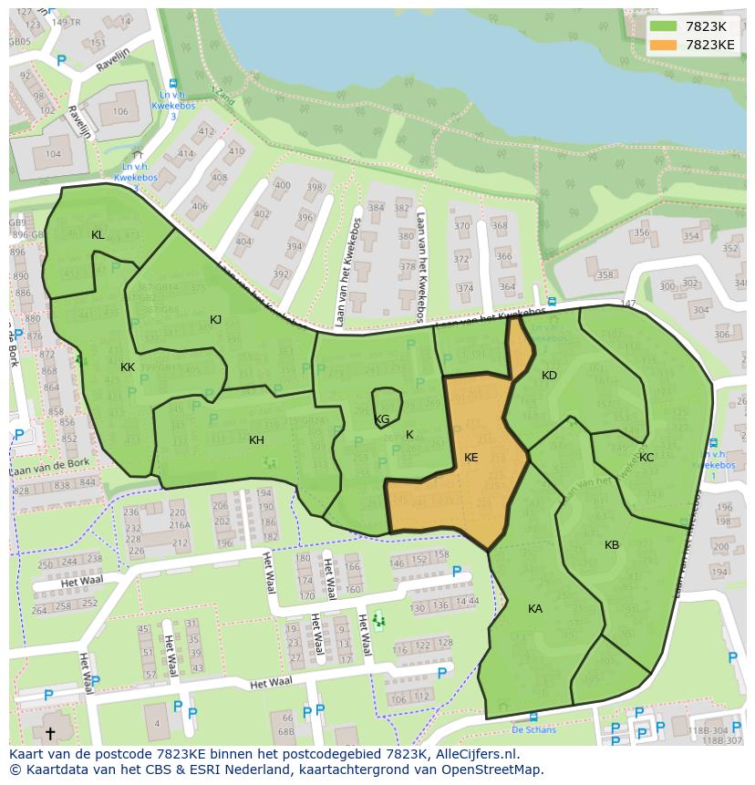 Afbeelding van het postcodegebied 7823 KE op de kaart.
