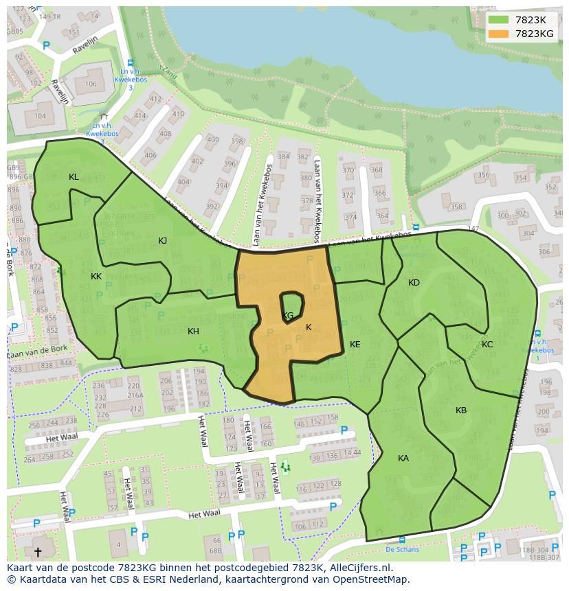 Afbeelding van het postcodegebied 7823 KG op de kaart.