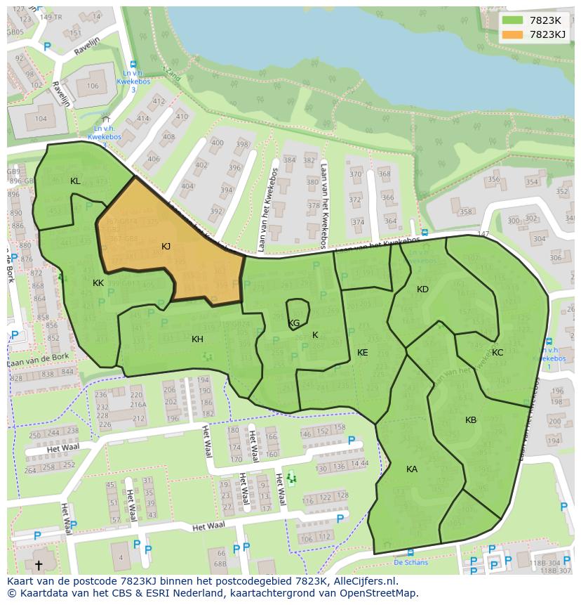 Afbeelding van het postcodegebied 7823 KJ op de kaart.