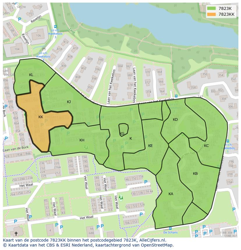Afbeelding van het postcodegebied 7823 KK op de kaart.
