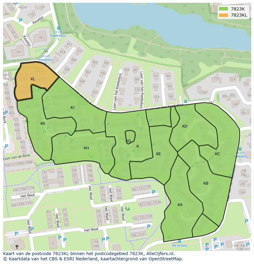 Afbeelding van het postcodegebied 7823 KL op de kaart.