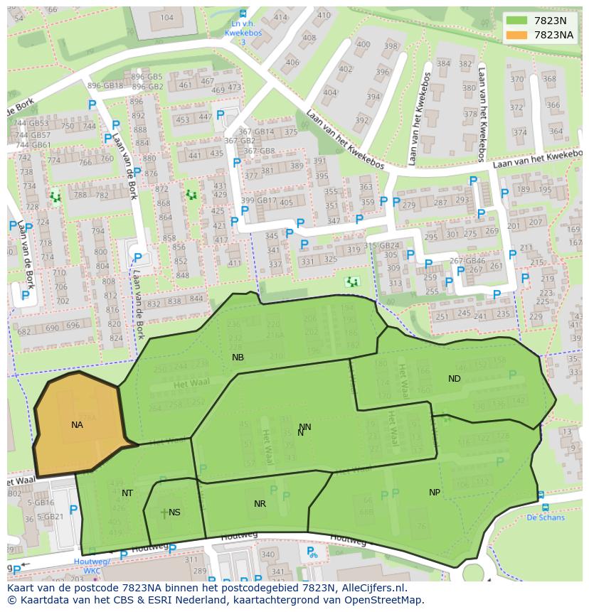 Afbeelding van het postcodegebied 7823 NA op de kaart.