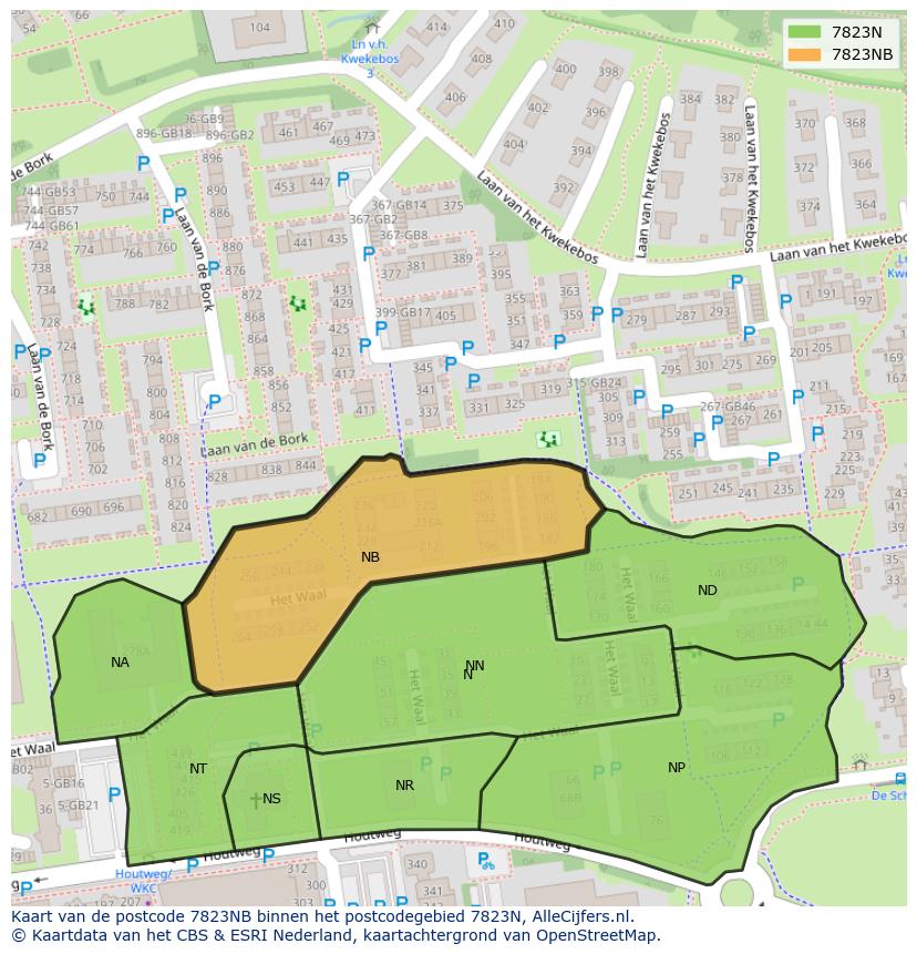 Afbeelding van het postcodegebied 7823 NB op de kaart.