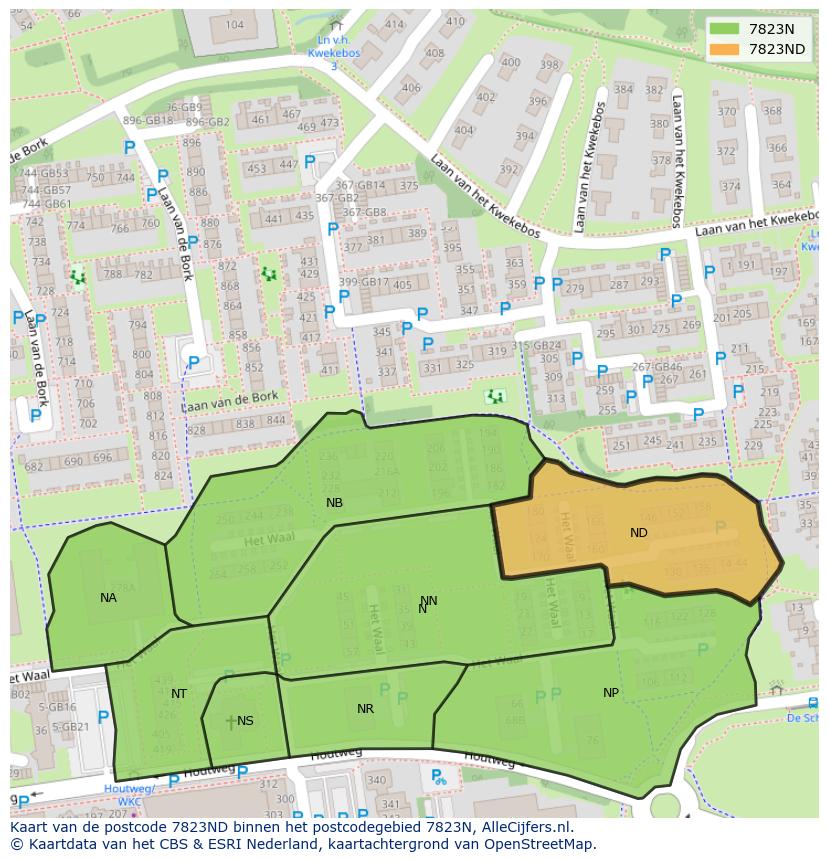 Afbeelding van het postcodegebied 7823 ND op de kaart.