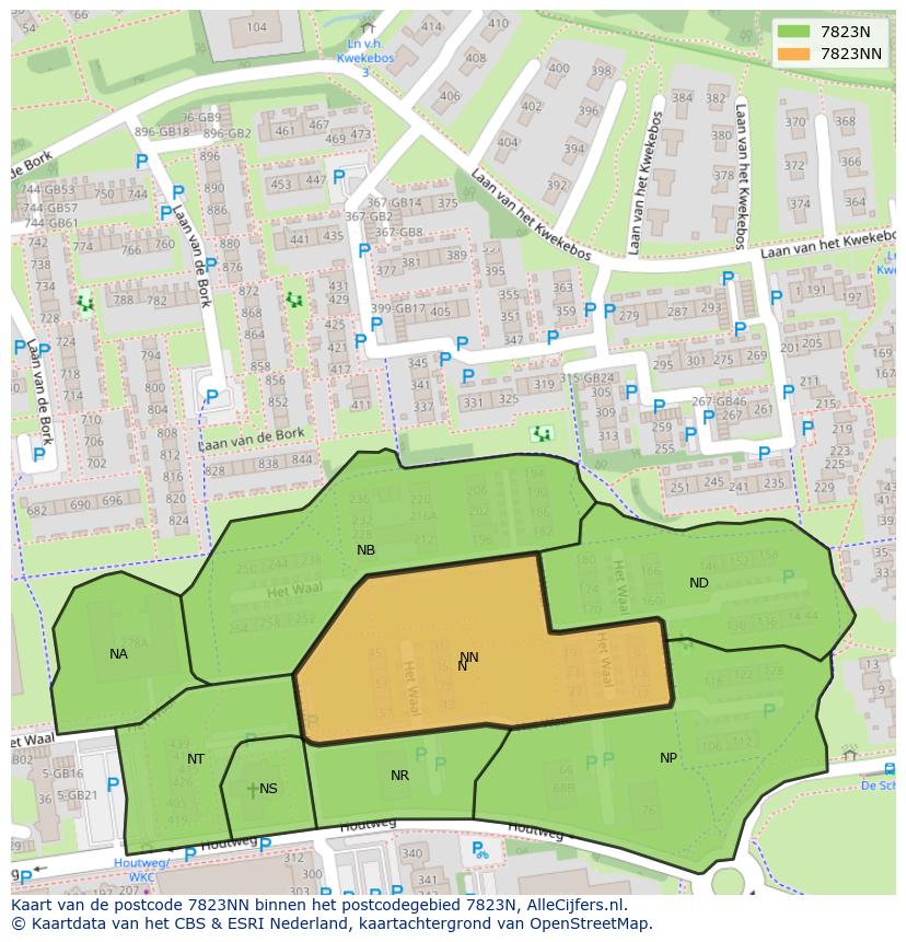 Afbeelding van het postcodegebied 7823 NN op de kaart.