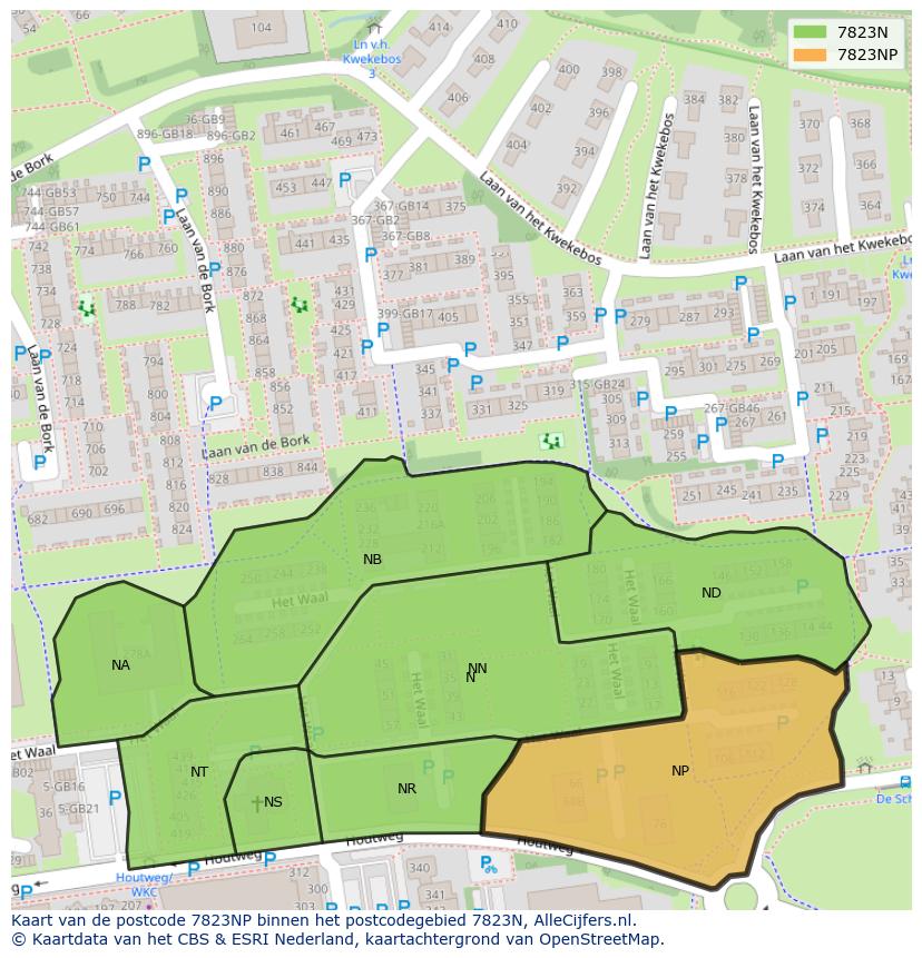 Afbeelding van het postcodegebied 7823 NP op de kaart.
