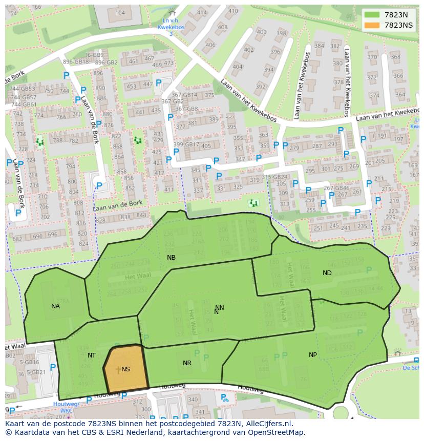 Afbeelding van het postcodegebied 7823 NS op de kaart.